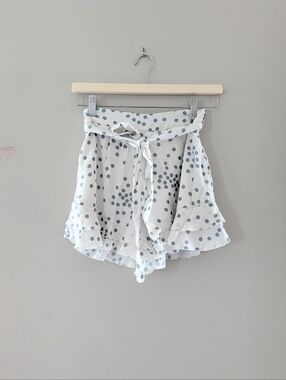 Blue Rain Francesca's Emily White Blue Polka Dot High Rise Ruffle Hem Shorts XS